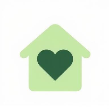 A simple icon of a house with a heart inside.
