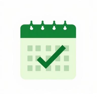 A calendar icon with a checkmark.