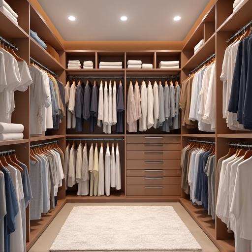 A beautifully organized walk-in closet with clothes sorted by color.